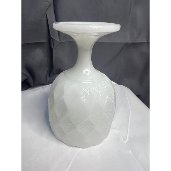 Vintage White Milk Glass Pedestal Goblet Textured Diamond Pattern - Picture 4 of 6